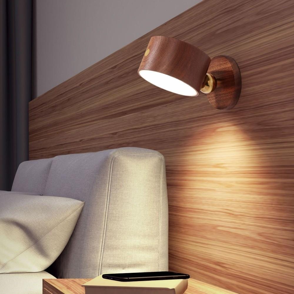 USB Rechargeable LED Wall Sconce Wooden Magnetic Night Light Simple Wall Mounted Lamp