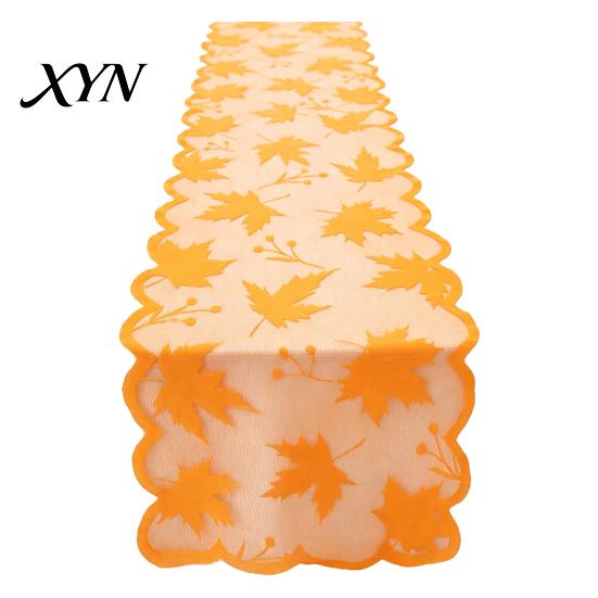 Fall Harvest Table Decor Runner Decorations, Maples Leaves Lace Orange Seasonal Dining Room Tablecloth Runner, Autumn Thanksgiving Decorations