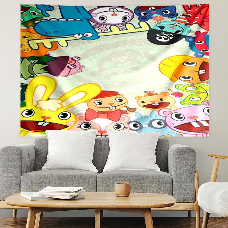 Happy Tree Friends3 Tapestry for Bedroom Aesthetic Classroom Tapestries Wall Hanging for Living Room Dorm Office,Ideal Creative Gift