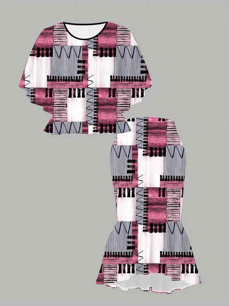 3D Grid Pattern Printed Classical Totem Women's Print, Fashionable Large-sized, Elegant, Versatile for All Seasons. T-shirt, Skirt and Set