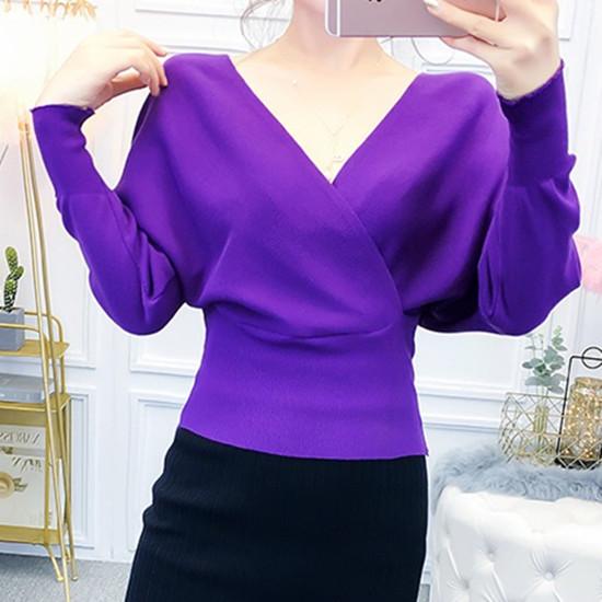 Vintage Elegant V-neck Knit Pullovers Women Solid Y2k Retro Chic Sweater Tops Female Korean Fashion Casual Clothes