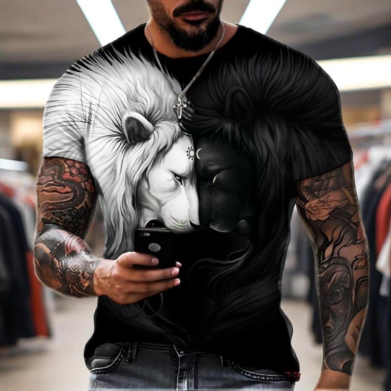 Stylish Men's Animal 3D Digital Print Cross-border Foreign Trade Hot-selling Animal Print T-shirt Export