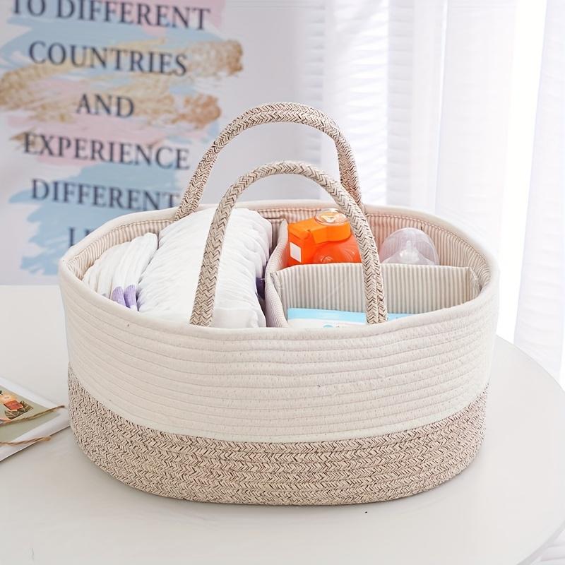 Handwoven Rope Organizer Basket with Dividers. Versatile storage for diapers, toys, laundry. Portable for any room.