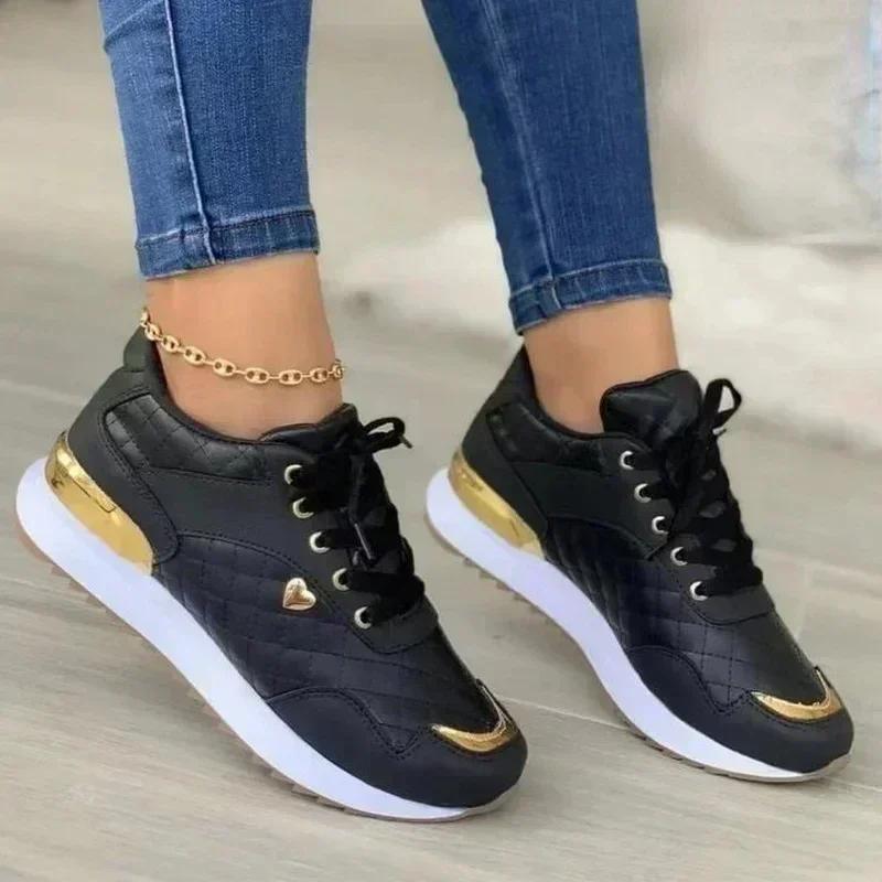 Fashion New Women Sneakers Patchwork Lace Up Flat Shoes Women Lightweight Female Platform Shoes Classic Versatile Zapatillas De Mujer