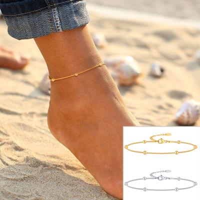 Bracelets de cheville réglables en perles satellites pour femmes, chaîne de pied d'été en acier inoxydable, étanche