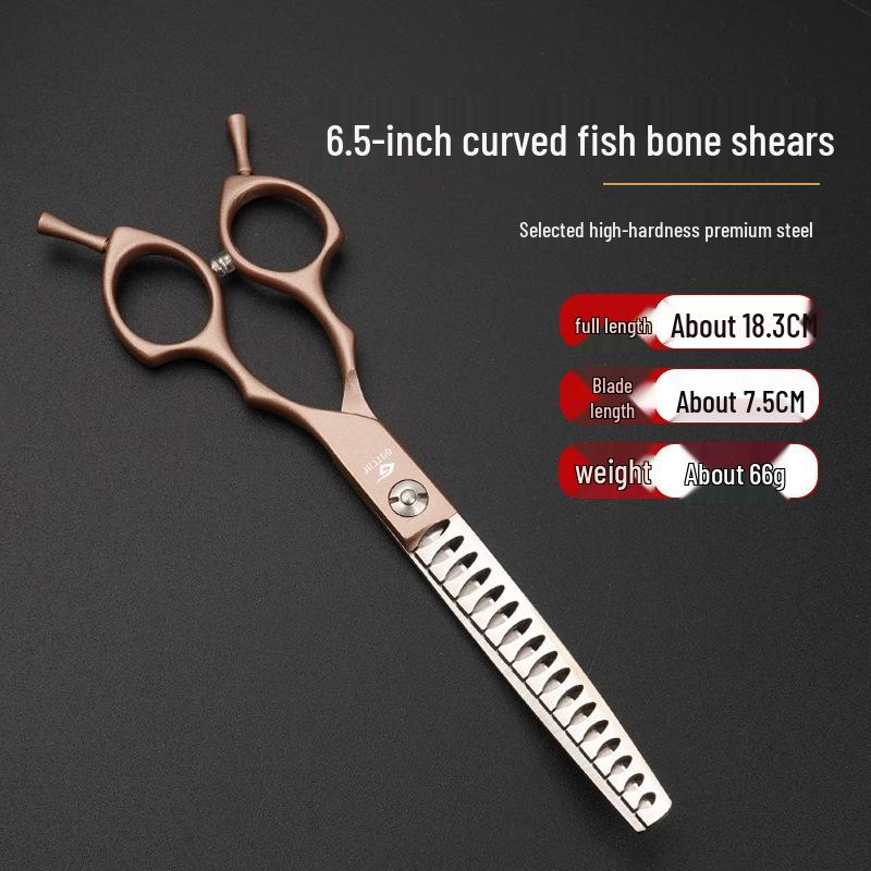 Rose Gold 6.5" Double Tail Pet Grooming Scissors with Curved Tip & Straight Tooth for Cats & Dogs.