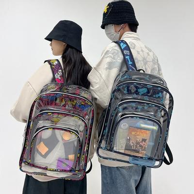 Graffiti durchsichtiger Rucksack Trend personalisierter Graffiti PVC Schüler Schultasche PVC durchsichtig große Schultasche