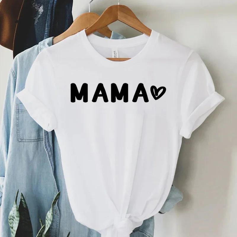 MAMA Love Heart Mother’s Day Gift Women's Short Sleeve Printed T-shirt Y2k Tshirts Short Sleeves Casual Street Fashion Clothes