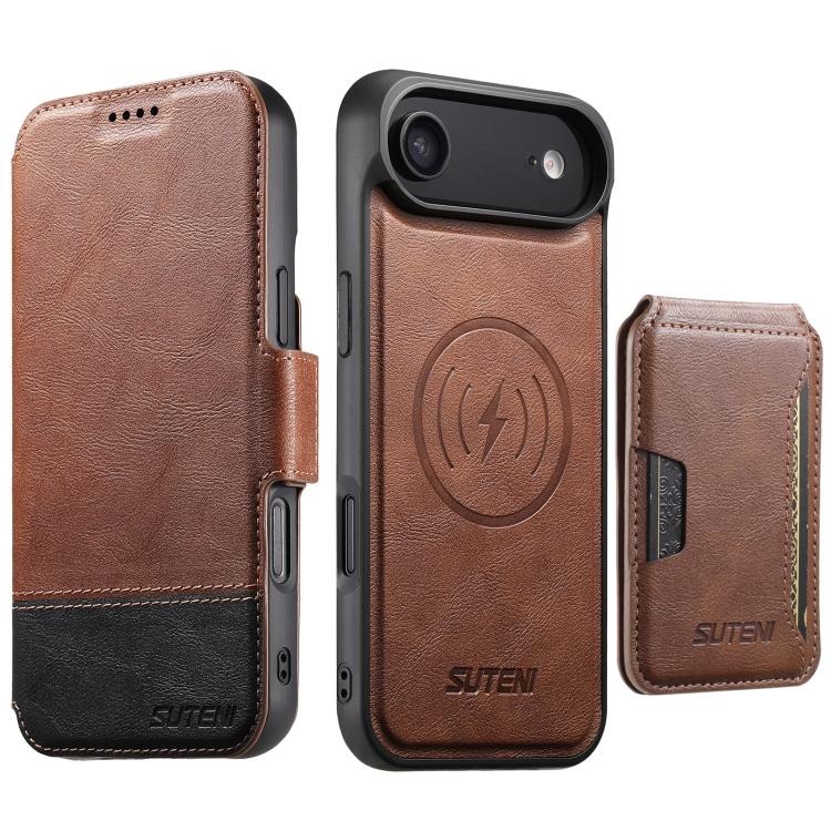 Suteni Q06S3 3-in-1 Splicing Detachable Vertical Flip Wallet MagSafe Leather Phone Case