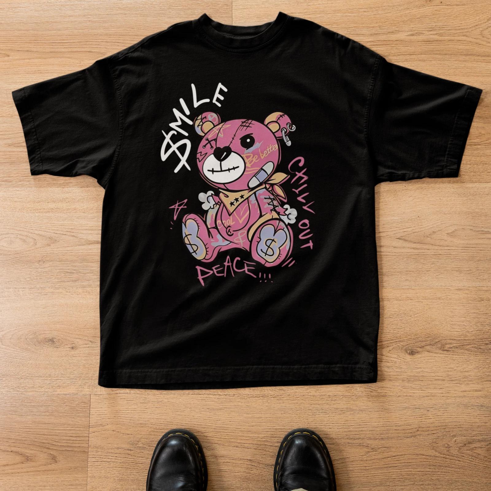 Smile Chill Out Peace Graffiti Bear Aesthetic Streetwear T-Shirt XXXXL