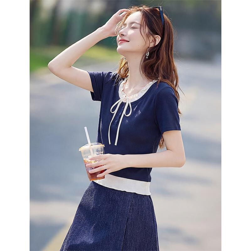 

Women s Slim Fit Knit Top with Bow Detail M