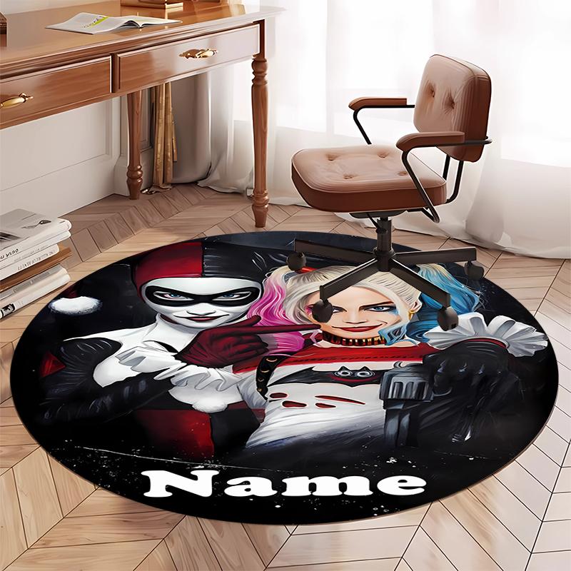 Custom Name Harley Quinn Printed Round Rug Carpet Chair Rug Area Rug Entryway Doormats,for Office Chair Living Room Bedroom Kitchen Room.