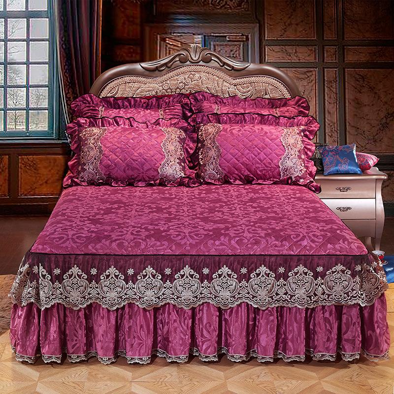 European Style Bed Skirt Lace Velvet Quilted Bedspread Autumn and Winter Thick Warm Fitted Sheet