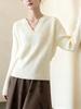 Women's High-End V-Neck Cable Knit Sweater - Autumn Style, Soft & Fluffy, Loose Fit, Gentle, Slimming Top