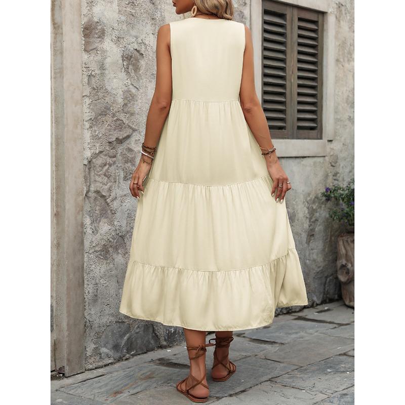 Letní volné ležérní šaty A-linie bez rukávů Dámské elegantní módní plisované plážové dovolenkové šaty Dámské jednobarevné jednoduché štíhlé vintage dámské šaty 26243