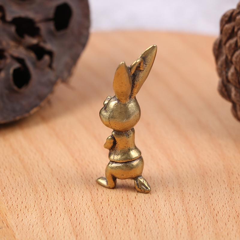 Vintage Brass Cute Rabbits Keychains Pendants Zodiac Animal Key Chains Hangings