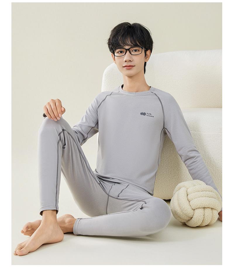 Herren Thermounterwäsche Set - Jugend Antibakterielle Baumwolle Wolle Pullover & Hose für Herbst/Winter