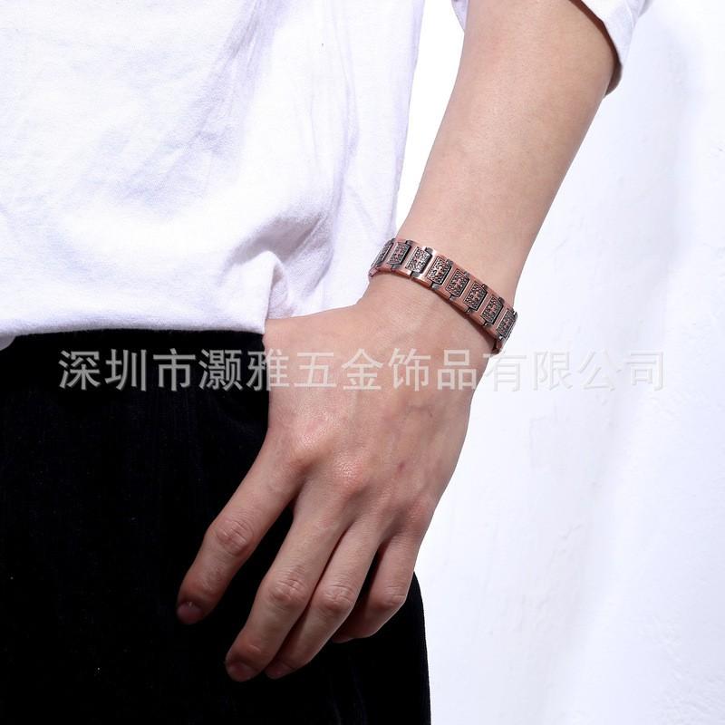 Adjustable Red Copper Magnetic Bracelet With Cross Design Vintage Style Geometric Mens Jewelry