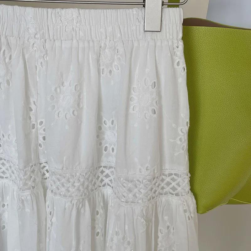 "Little Fresh" Solid Color Lace Hollow Cotton Umbrella Skirt - Women’s White Skirt