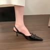 Spring, Silver Pointed Head Bow High Heels Women'S Bag Head Light Mouth Empty Word With Sandals Women