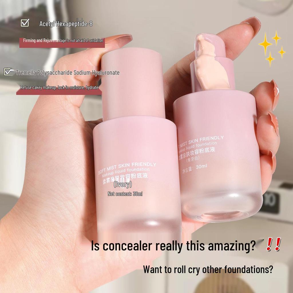 Soft Mist Foundation: Primer, BB Cream, Concealer - Waterproof, Long-lasting, Lightweight, Brightens Skin Tone