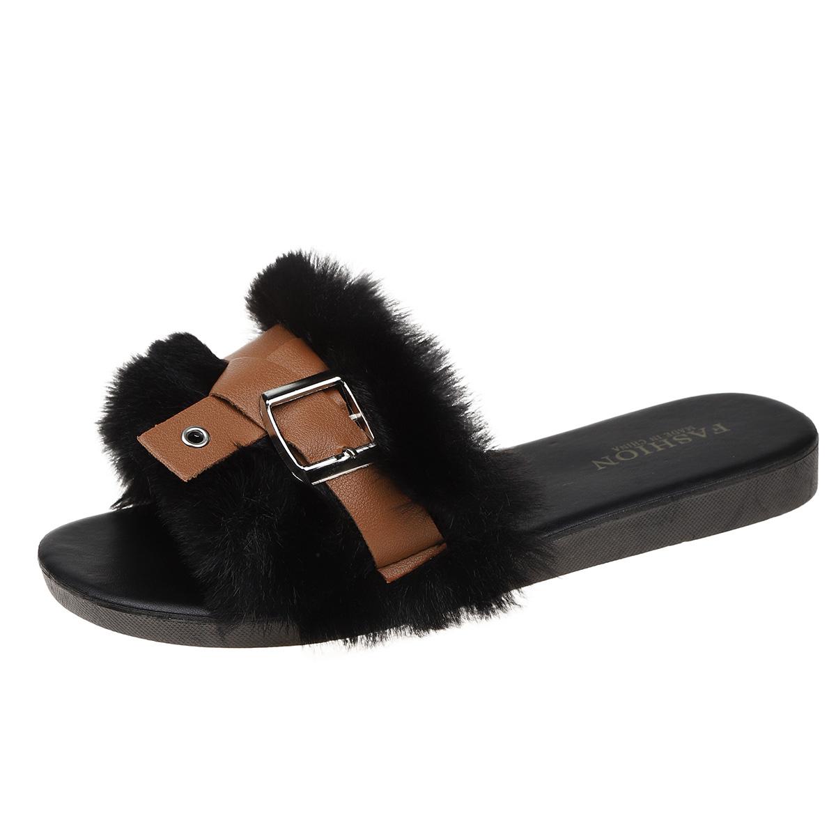 

Fashion 2025 New fashion Furry Slippers Home Women Fluffy Slides Autumn Winter Indoor Fashion Lightweight Flat Shoes Woman slides women 40 чёрный