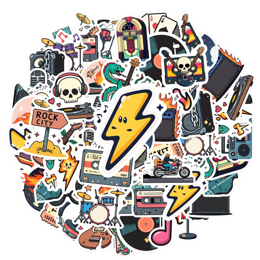 35-70pcs Rockin Music Stickers Cartoon Graffiti Decals Fans Gift Fridge Luggage Laptop Phone Guitar Car Bike Skateboard Decor