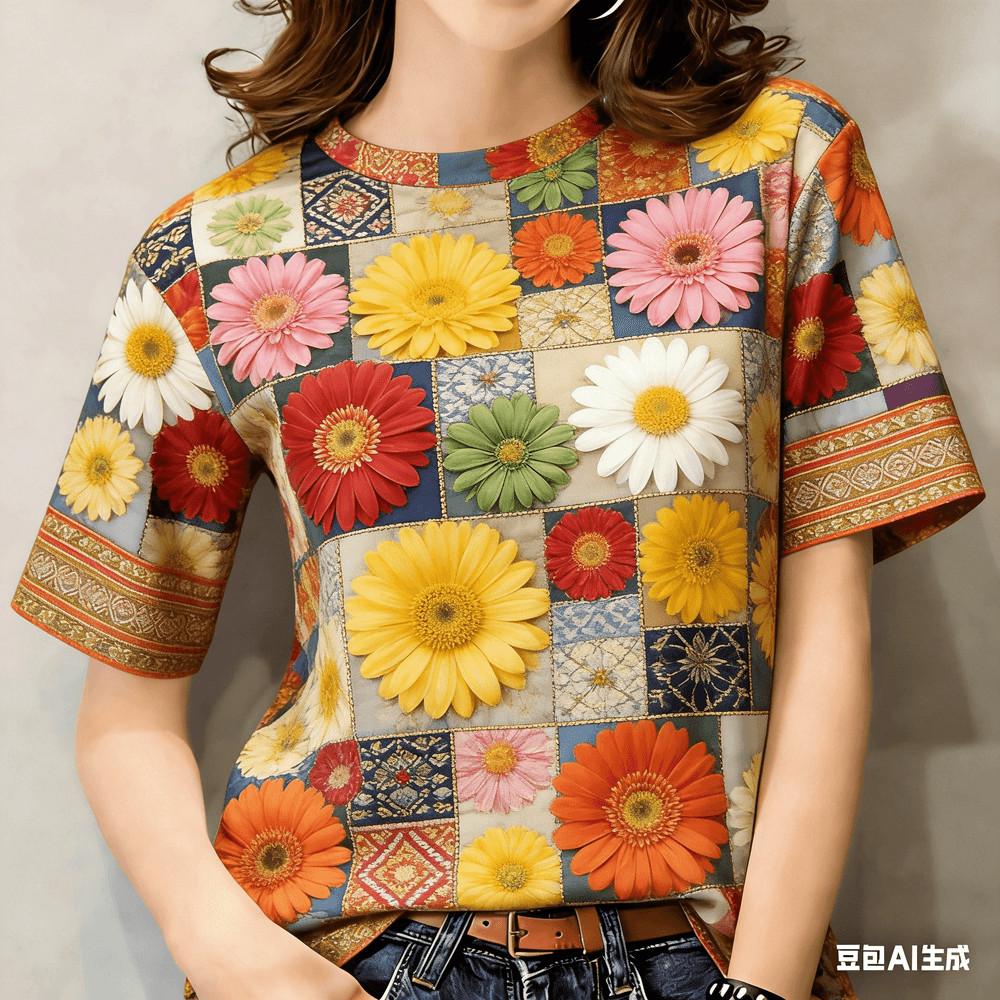 

Unisex Casual T-Shirt with Flower Print - Suitable for Songkran Festival 5XL