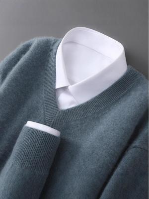 Pull pour homme à col en V ample 100 % laine - Grande taille, Tricot cachemire Automne/Hiver