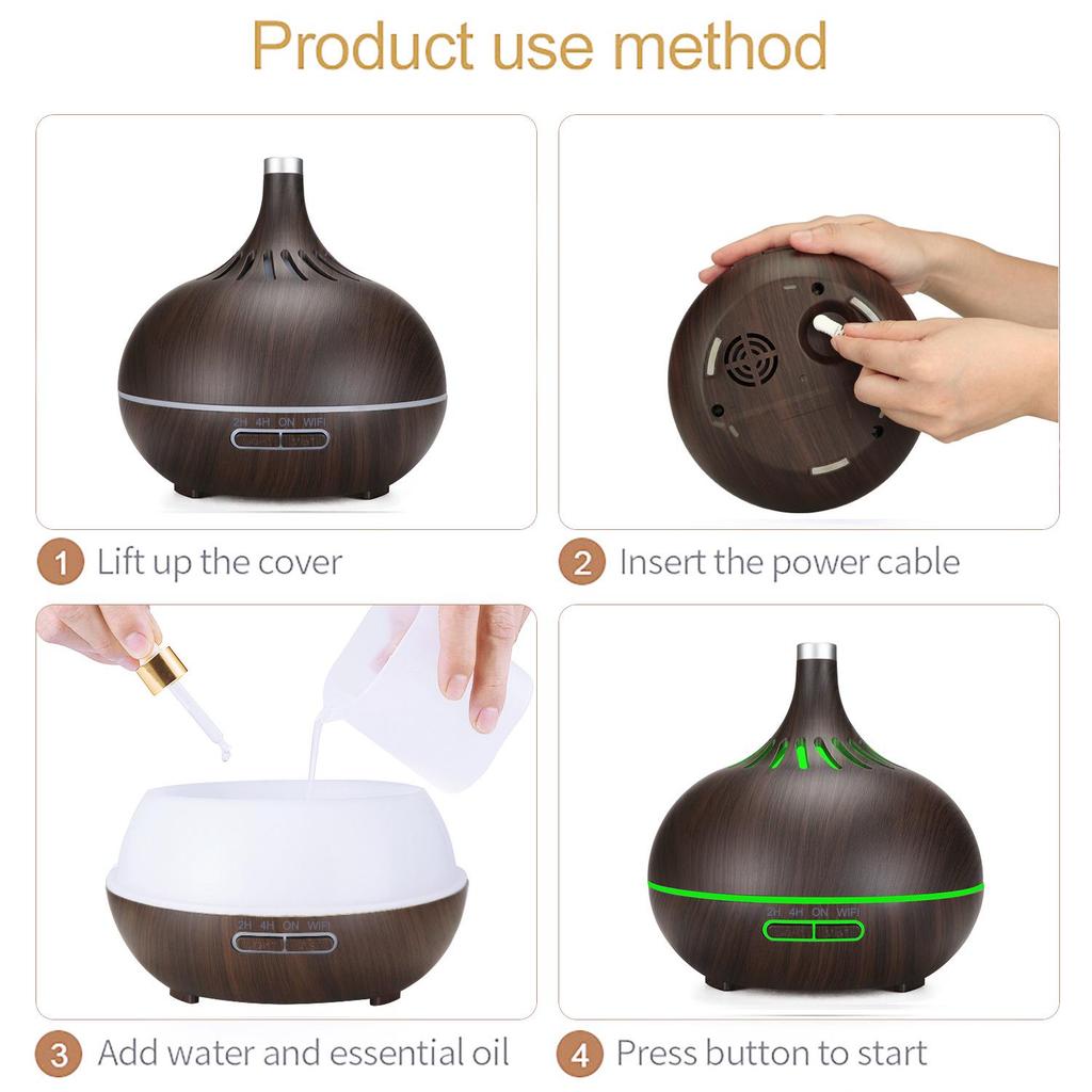 Smart WiFi Hotel Aroma Diffuser with Wood Grain Design: Hollow Translucent Humidifier and Home Atomizer