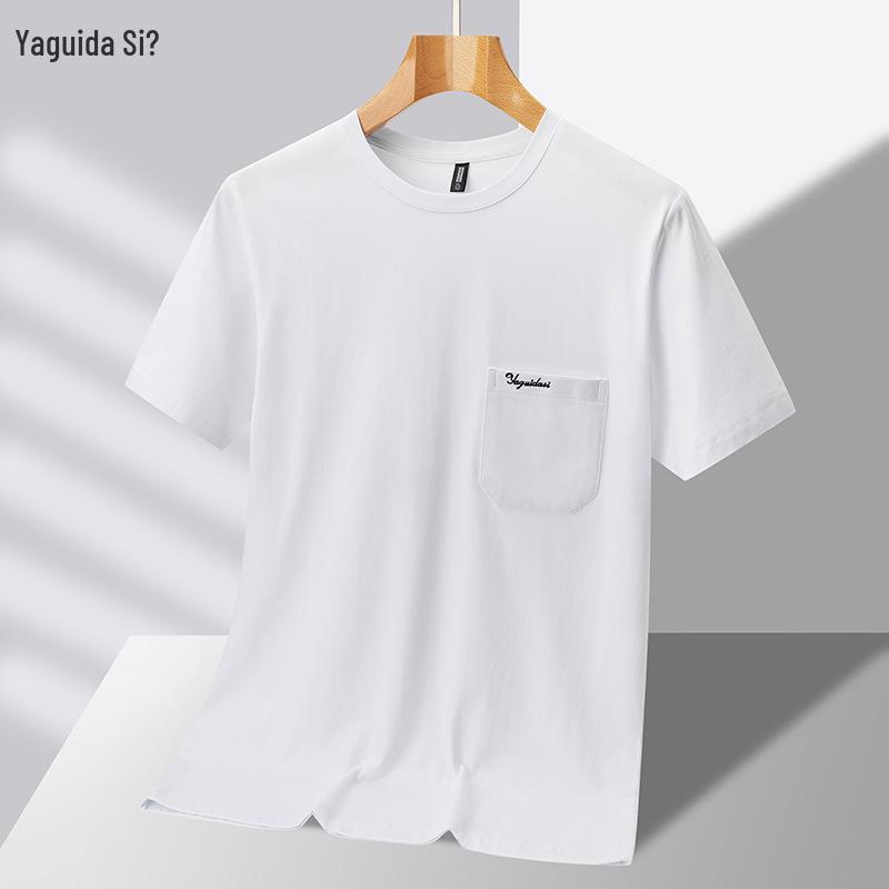 

2025 Мужская футболка из чистого хлопка с коротким рукавом и круглым вырезом для среднего и пожилого возраста XL (70-80 kg)