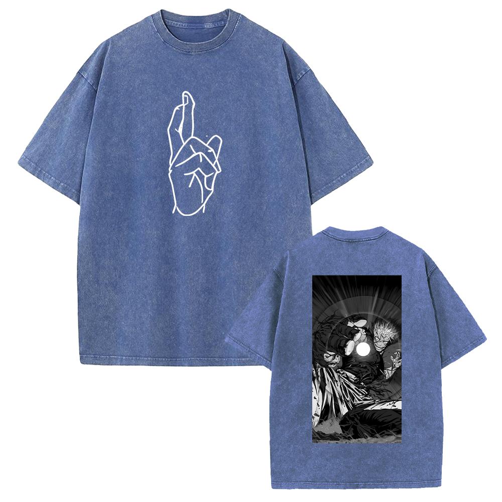 Anime Jujutsu Kaisen Gojo Satoru Printed Tee Men Women Washed Cotton T-shirts Short Sleeve Casual T Shirt Harajuku Retro Tshirt