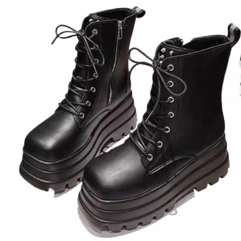 Height-increasing shoes Muffin shoes Height-increasing and height-showing platform short boots Short Martin boots Women's high heel matte