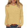Women's European & American Style Long Sleeve Waffle Knit Top - Loose Fit Casual Pocket T-shirt