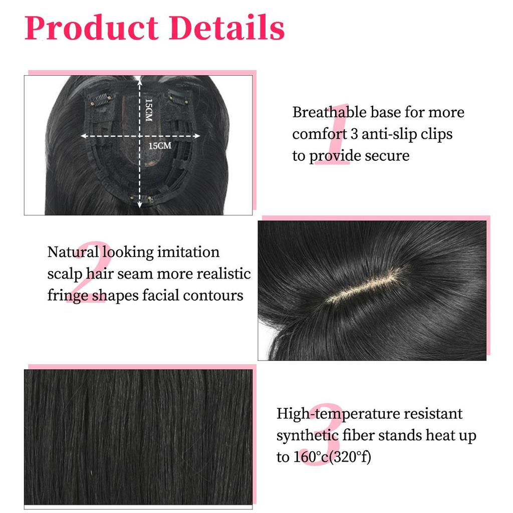 14 Inches Top Piece Clip In Synthetic Hair Toppers Hair Pieces with Bangs for Women with Thinning Hair
