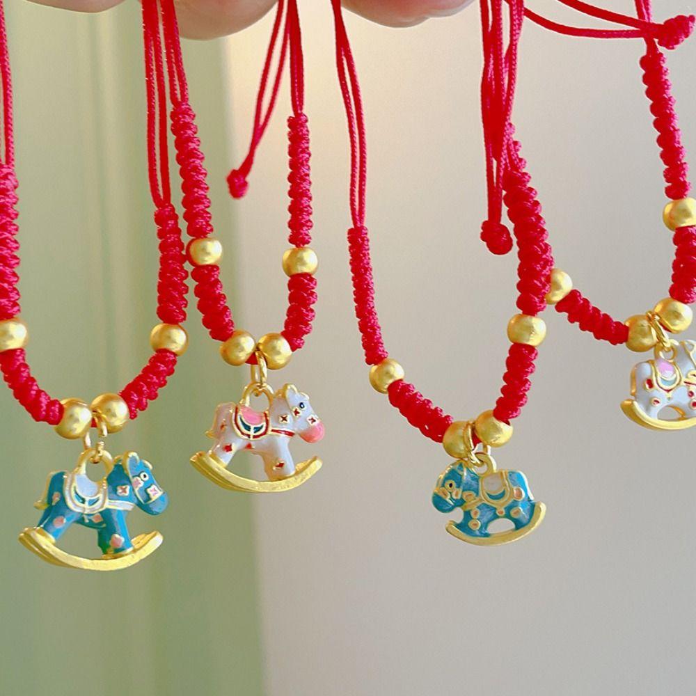 Fortune Horse Year Bracelet New Year Red Rope Weave Bracelet Lunar Year Celebration