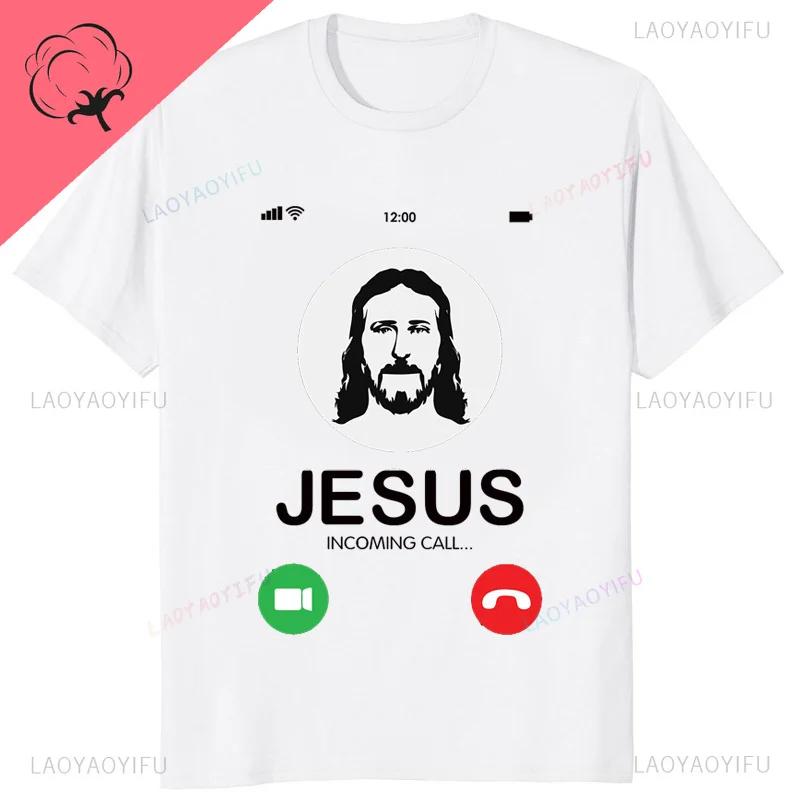 Moshi Moshi Jesus Desu Funny T-shirt Men T Shirt Short-sleev Breathable T-shirts Casual Tops Pattern Roupas Masculinas Koszulki