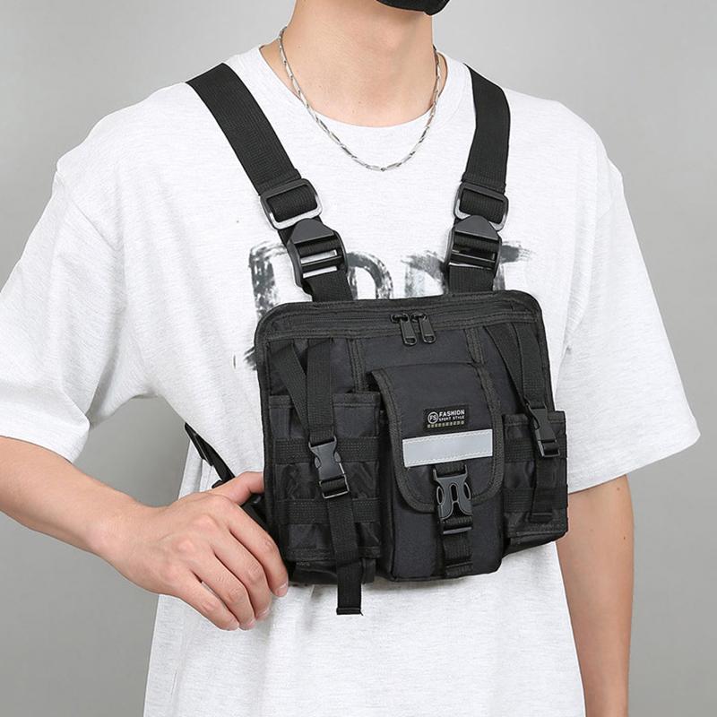 Sac Chest Rig Design Réfléchissant Sac Gilet Tactique Résistant à l'Usure Multiples Poches Sac de Poitrine pour Étudiants Sac à Dos Streetwear Hip-Hop