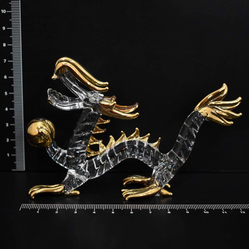 Handmade Glass Emperor Dragon with Golden Orb, Large