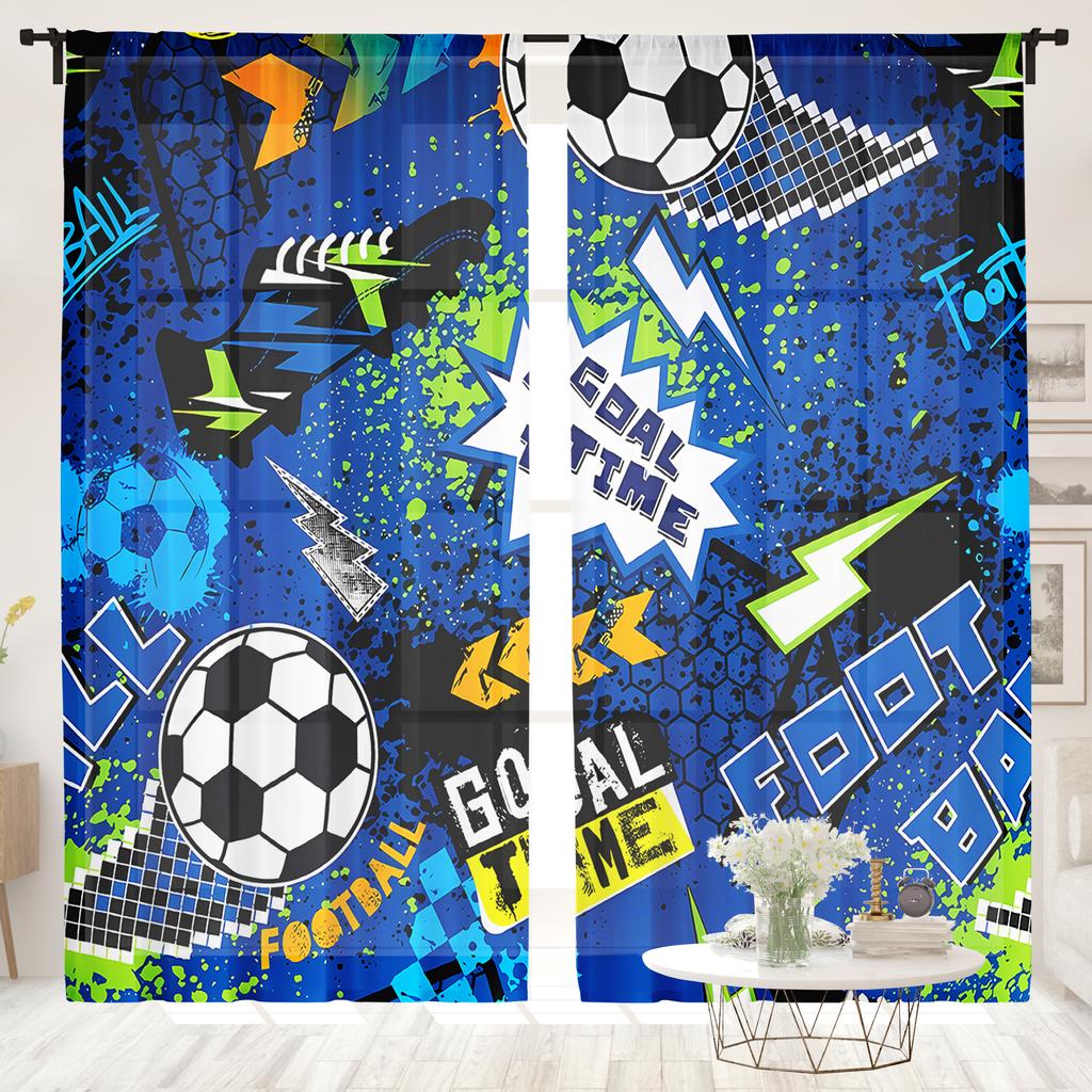2 Pieces, Fashionable Cartoon Football Curtains - Semi Blackout - Suitable for Living Room, Bedroom, Kitchen, Home Decoration