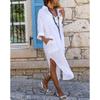 Nuova Lunga Camicia Vestito Casual Larga Spaccata Primavera Estate Donna Taglie Forti Moda Elegante Tasche Monocolore Vestiti da Festa Sottile Abbigliamento da Ufficio Donna