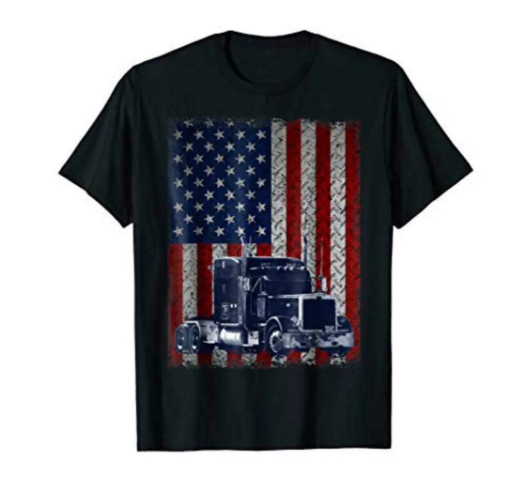 Proud Truck Driver American Flag Trucker Gift TShirt 100 Cotton ONeck Summer Short Sleeve Casual Unisexs Tshirt Size S3XL
