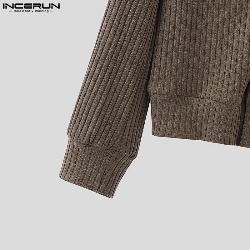 INCERUN Men Lapel Long Sleeve Double Breasted Casual Ribbed Knitted Jackets Coats