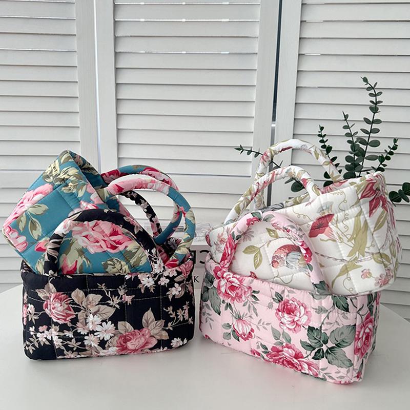 Floral Pattern Storage Basket Women Large Capacity Fabric Sweet Laundry Baskets With Easy Carry Handles Hampers Travel Tote Bag