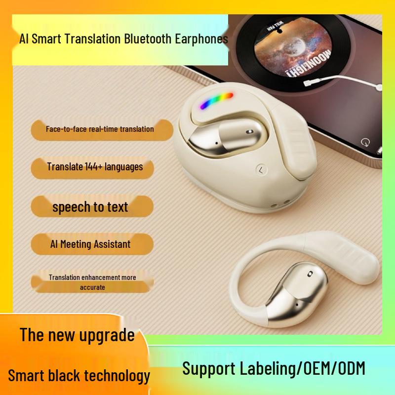 AI Real-time Translation Bluetooth Earbuds, Open-Type, HD Calls, HiFi Sound Quality