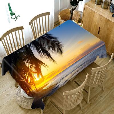 Thicken Cotton Tablecloth Sunset Seascape Pattern Island Coconut Tree Rectangular /Round Table Cloth For Wedding Picnic Party