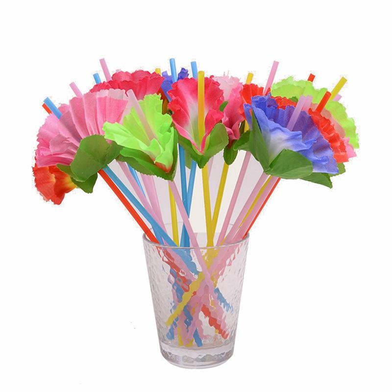 ABGE-Flower Drinking Straws Plastic For Hawaiian Theme Party Beach Tropical Birthday Wedding Party Decoration Supplies