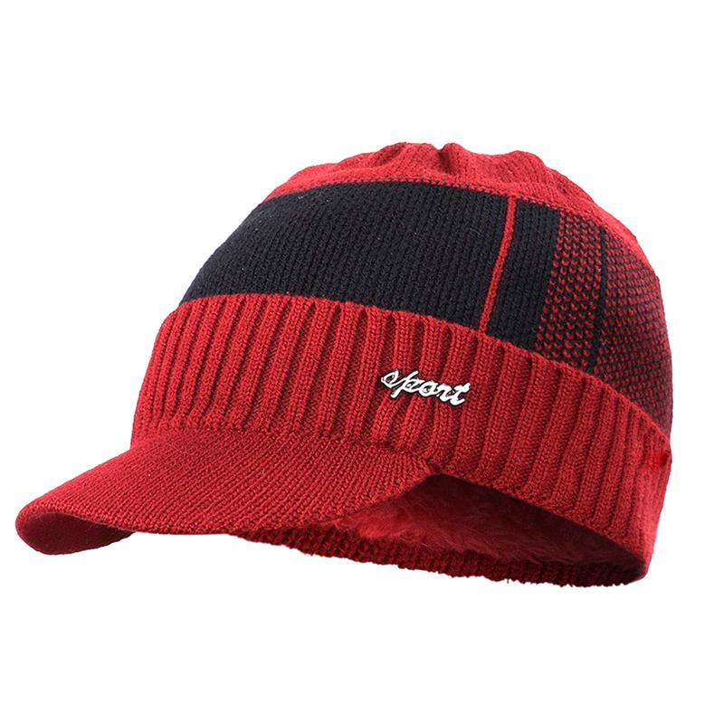 

1 шт. Мужская теплая вязаная шапка, зимняя лыжная шапка для улицы, акриловое волокно, шапочка с флисовой подкладкой вино красного