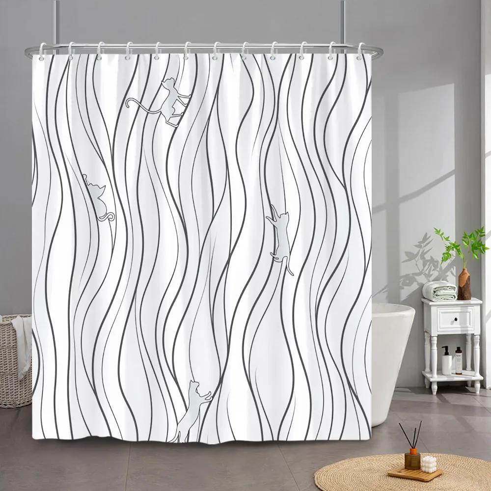 Simple Line Geometric Modelling Shower Curtain Modern Creative Art Home Bath Curtains Polyester Fabric Bathroom Decor With Hooks