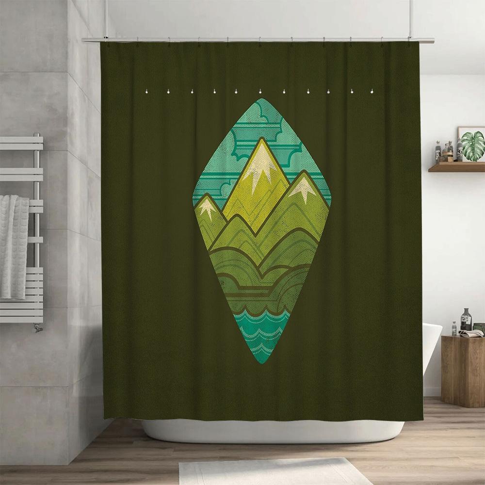 Mountain Forest Shower Curtain Nature Landscape Backdrop Waterproof Bathroom Decor Vintage Teal Blue Scenic Wall Hanging